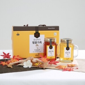 [에덴양봉원] 윤상복의 벌꿀가족 6호 선물세트 유리컵꿀 1kg (500g*2)